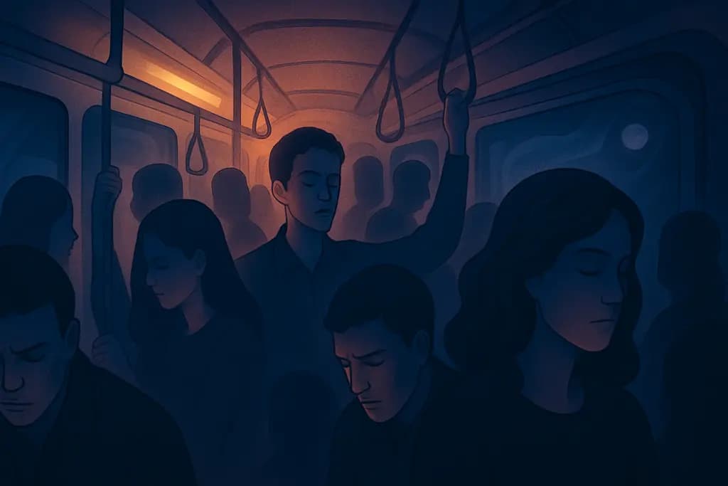 Dream illustration: A crowded train car that never reaches a stop