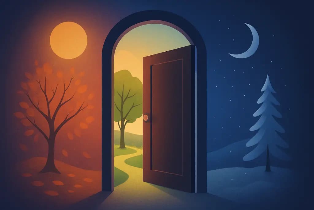 Dream illustration: A door that opens to changing seasons