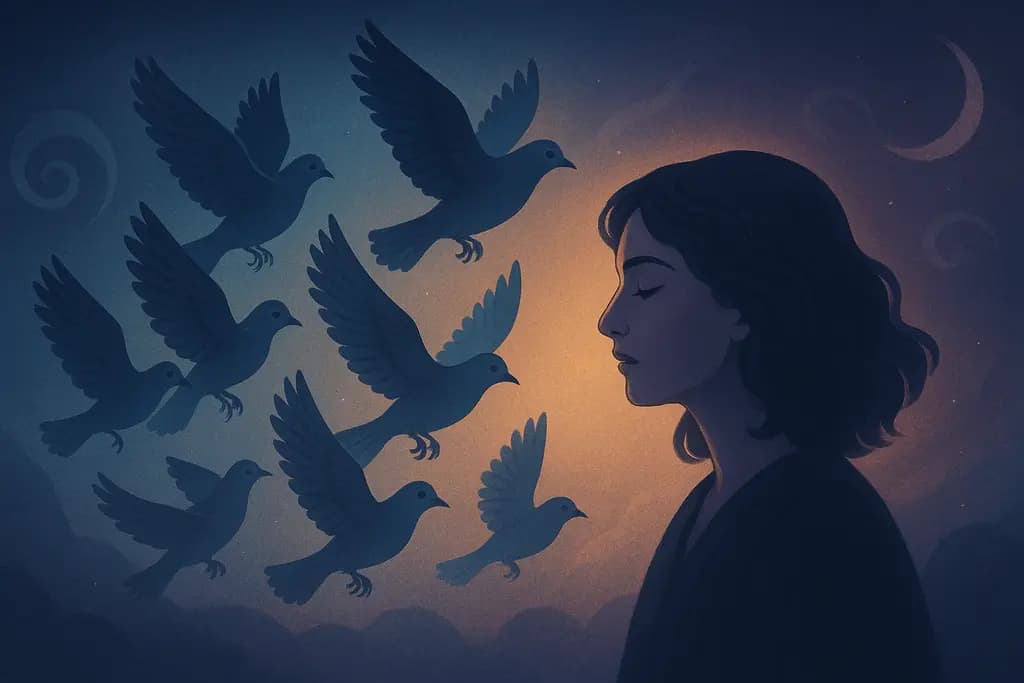 Dream illustration: A flock of birds suddenly landing nearby