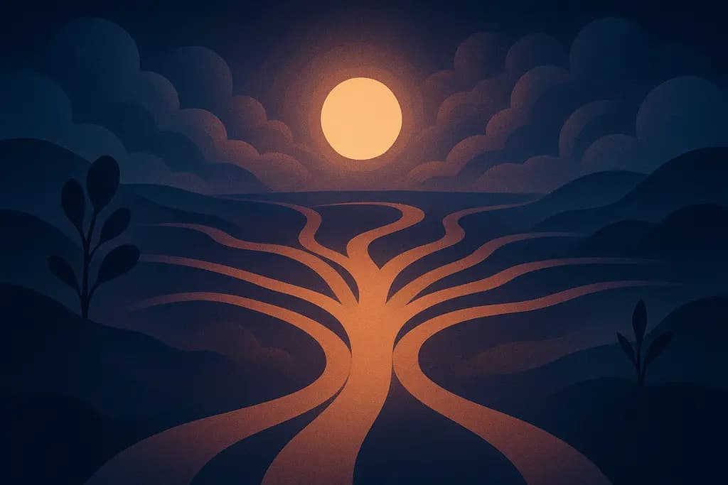 Dream illustration: A road splitting into many paths
