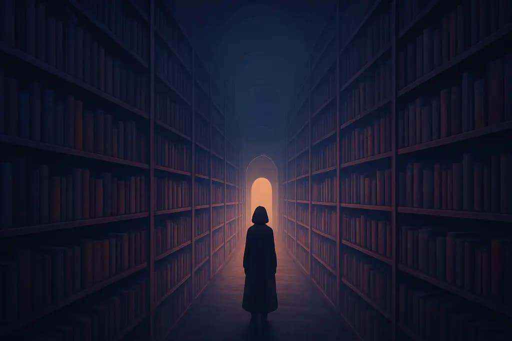 Dream illustration: A secret library with infinite shelves