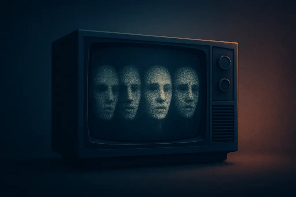 Dream illustration: A silent television playing static faces