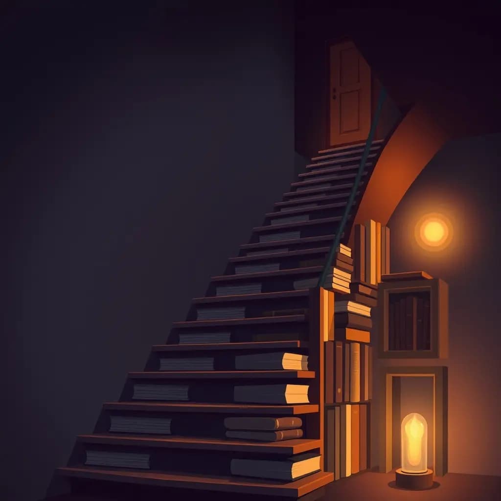 Dream illustration: A staircase built of books