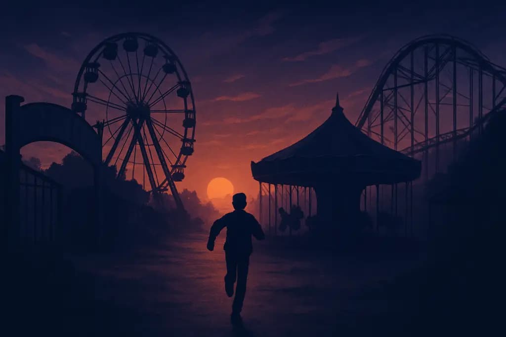 Dream illustration: abandoned amusement park at dusk chasing me