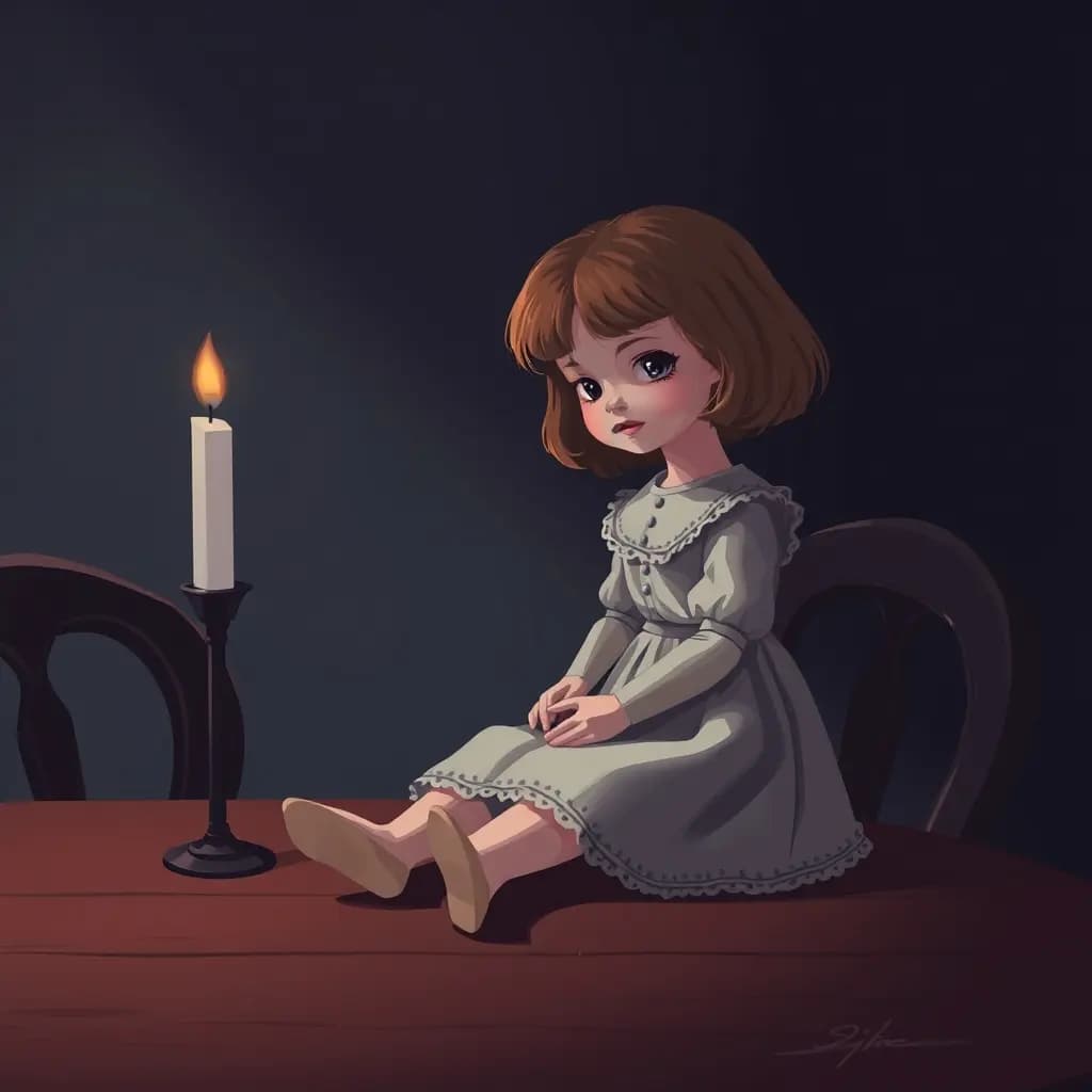 Dream illustration: Antique Doll Sitting at the Table