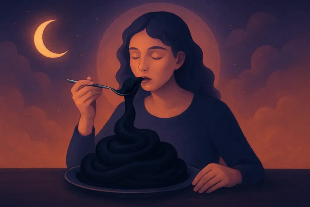 Dream illustration: being served a black never-ending meal in dream
