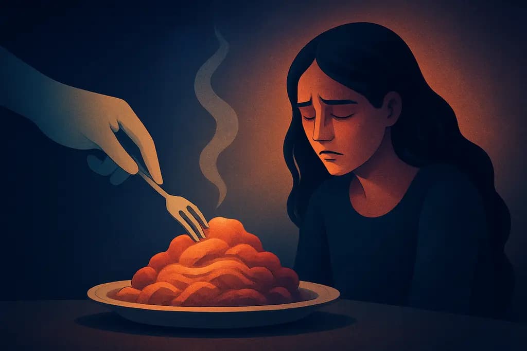 Dream illustration: being served a meal that never finishes attacking me