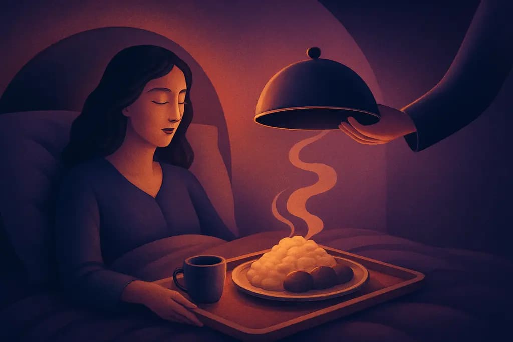 Dream illustration: being served a meal that never finishes in bed