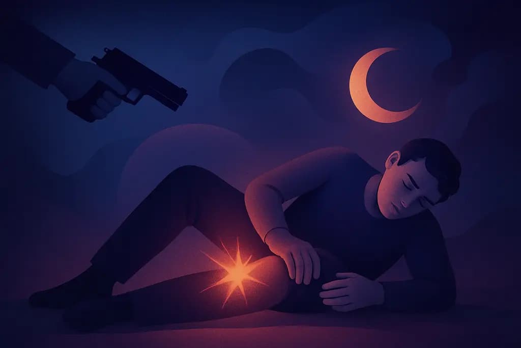 Dream illustration: being shot in the leg in a dream