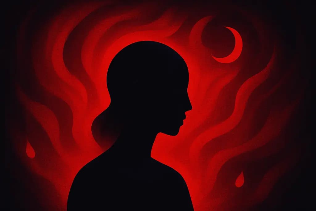 Dream illustration: black background with vivid red all around in dream