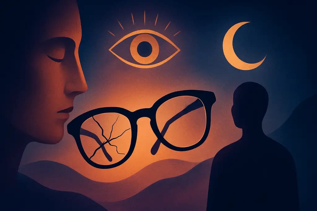 Dream illustration: black broken eyeglasses dream meaning
