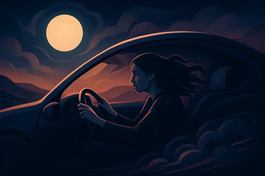 Dream illustration: black dream about driving out of control