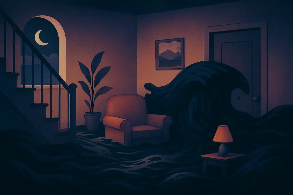 Dream illustration: black flash flood in house