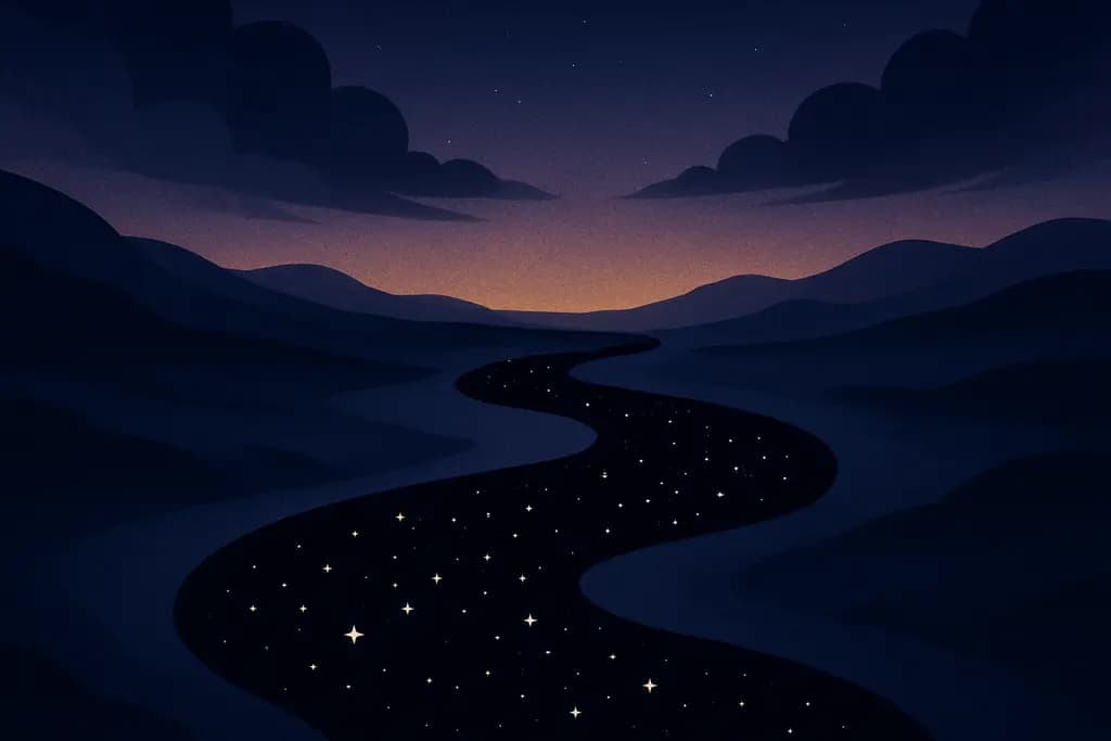 Dream illustration: black river made of stars dream meaning
