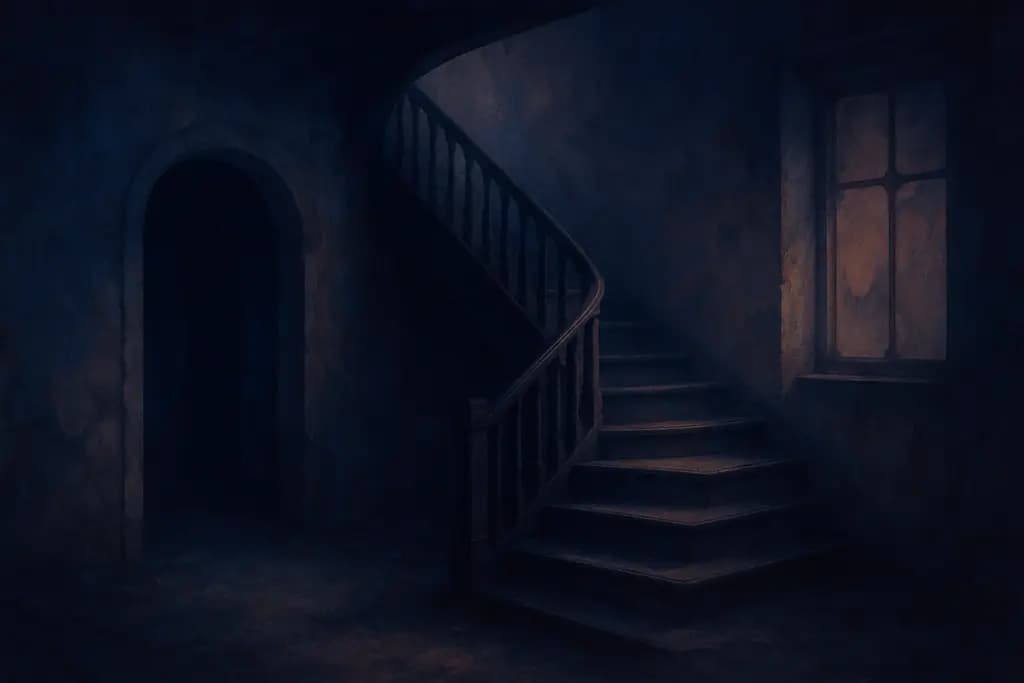 Dream illustration: black staircase in abandoned house dream