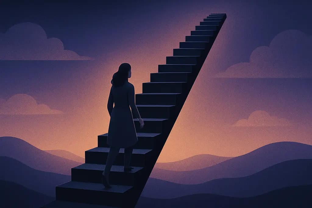 Dream illustration: black staircase stretches as you climb dream