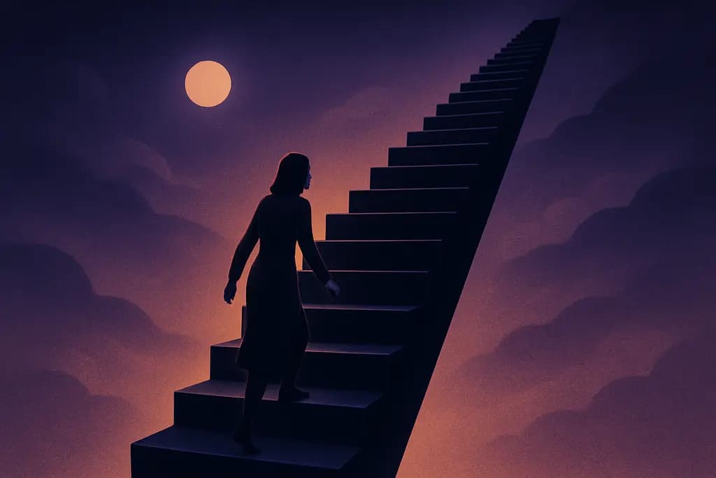 Dream illustration: black staircase stretching as I climb