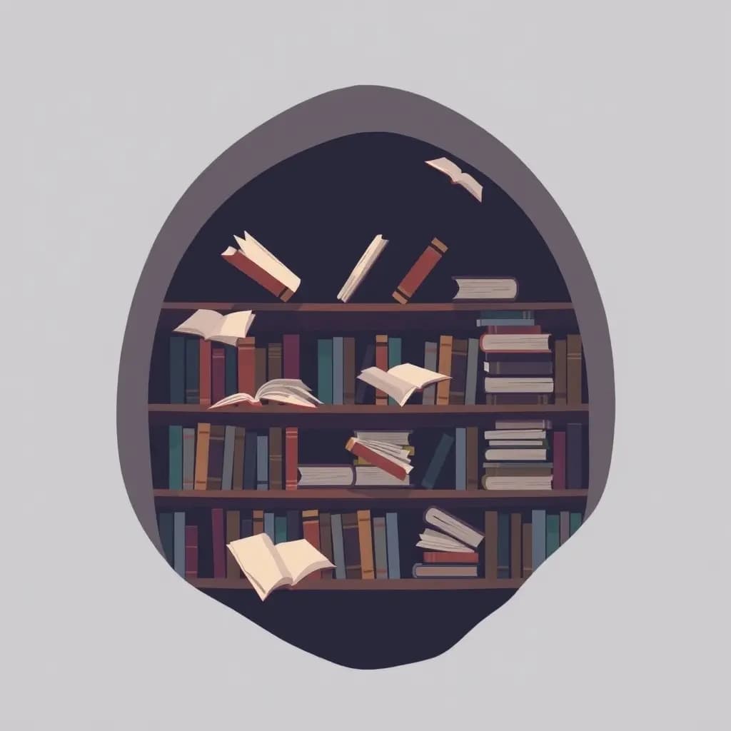 Dream illustration: Books flying off shelves