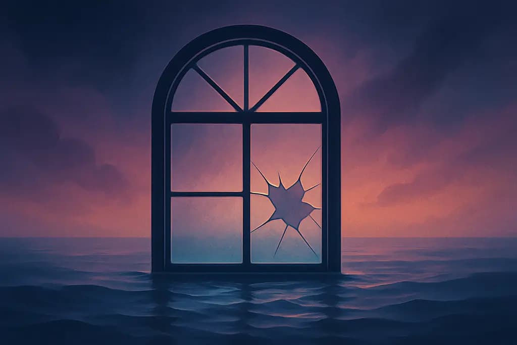 Dream illustration: broken window in water