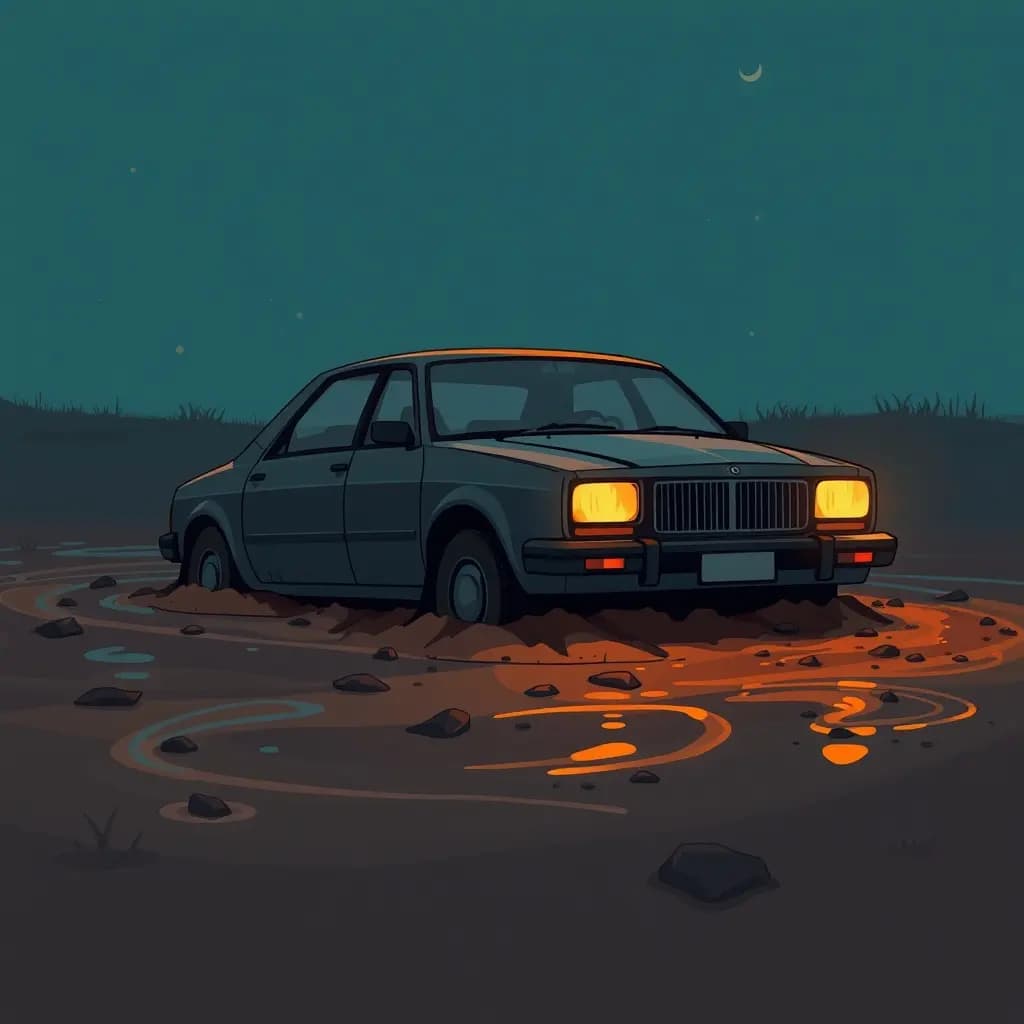 Dream illustration: Car stuck in mud