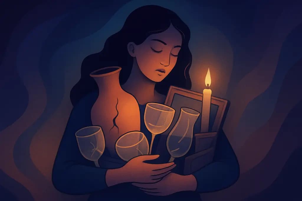 Dream illustration: carrying many fragile objects