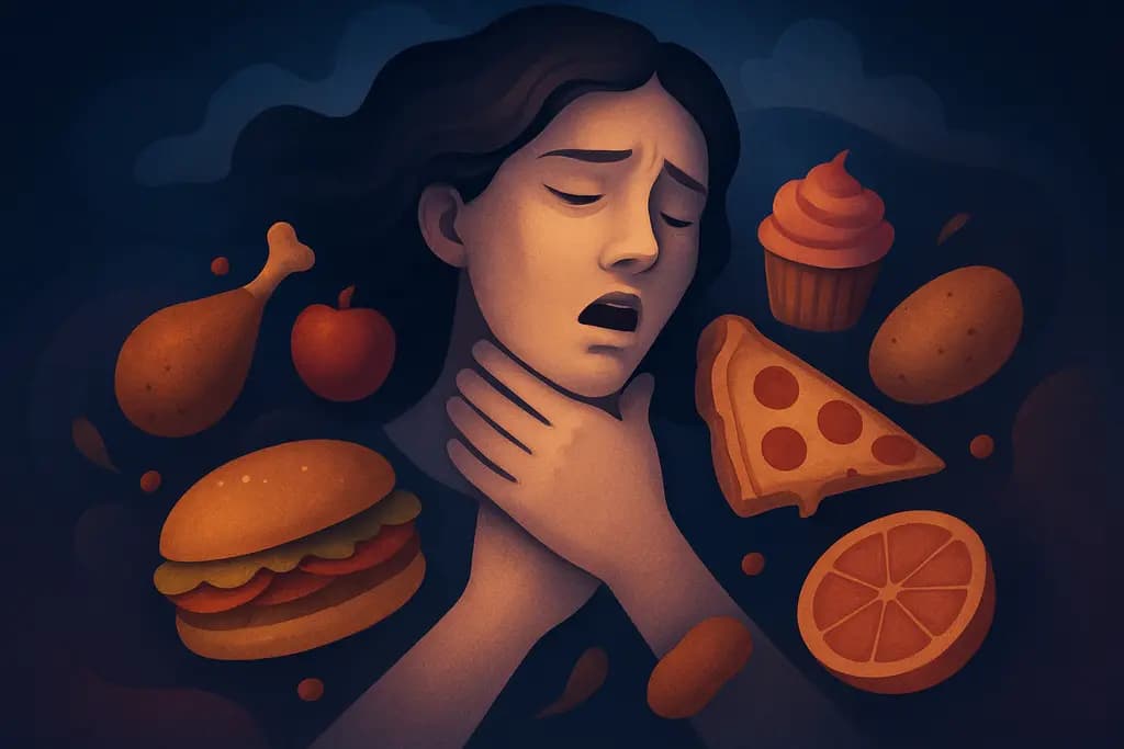 Dream illustration: choking on many foods in a dream