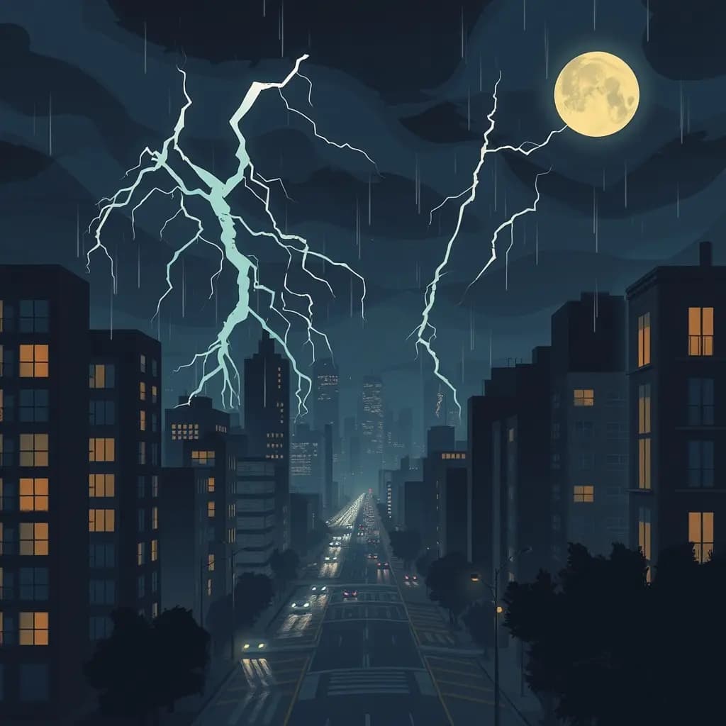 Dream illustration: City blackout during storm