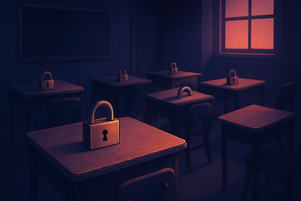 Dream illustration: Classroom full of locked desks