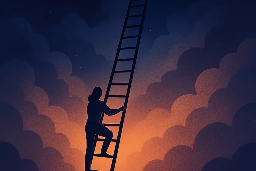 Dream illustration: climbing a ladder with no top in sight dream meaning
