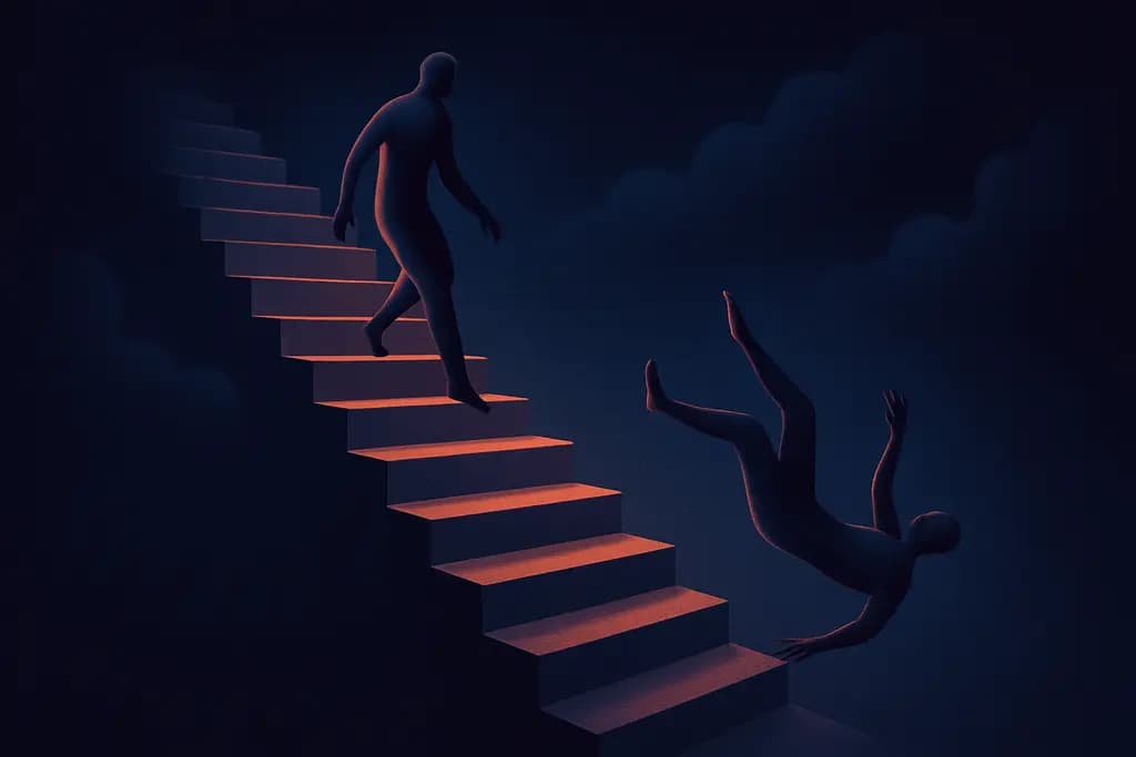 Dream illustration: climbing stairs with no top in sight and falling