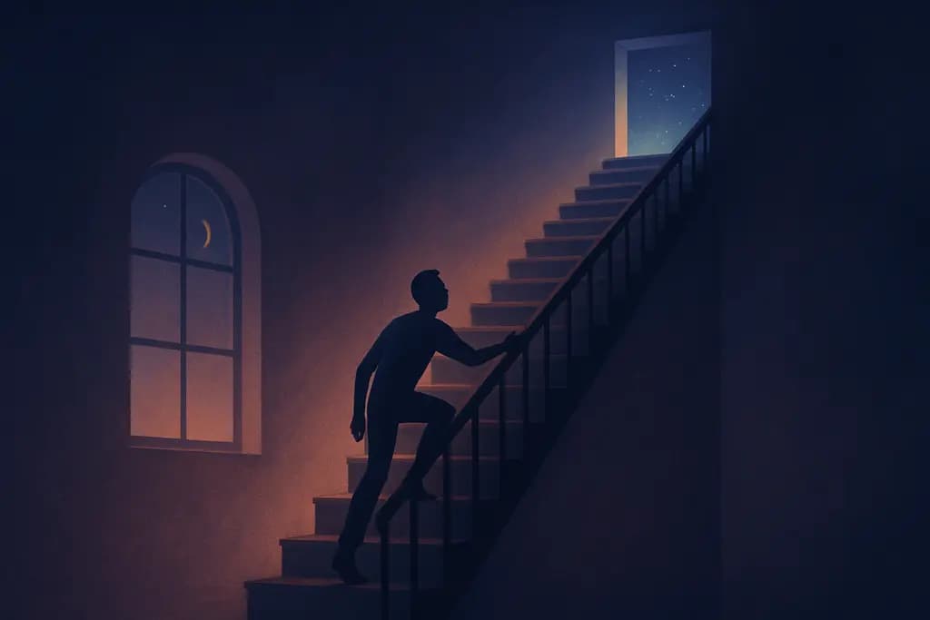 Dream illustration: climbing with no top in sight in a house dream