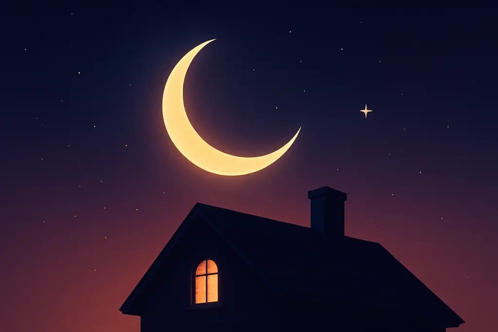 Dream illustration: Crescent moon over your rooftop