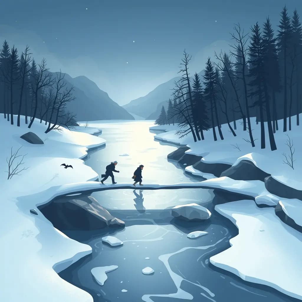 Dream illustration: Crossing a frozen river