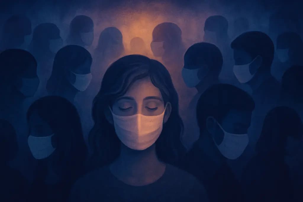Dream illustration: Crowd of people wearing masks dream