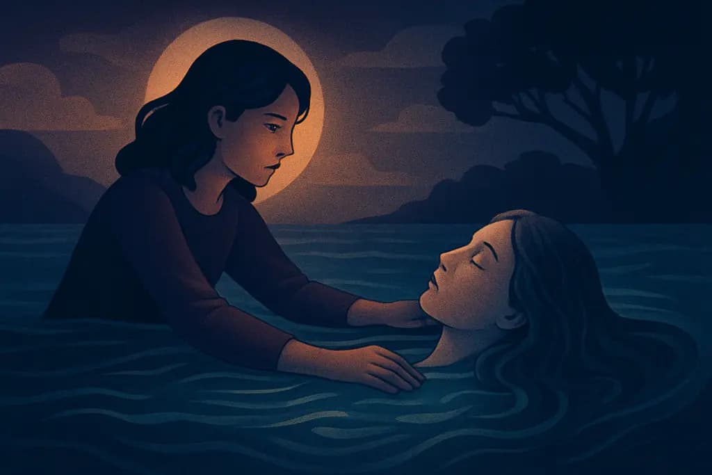 Dream illustration: discovering a secret family member in water dream