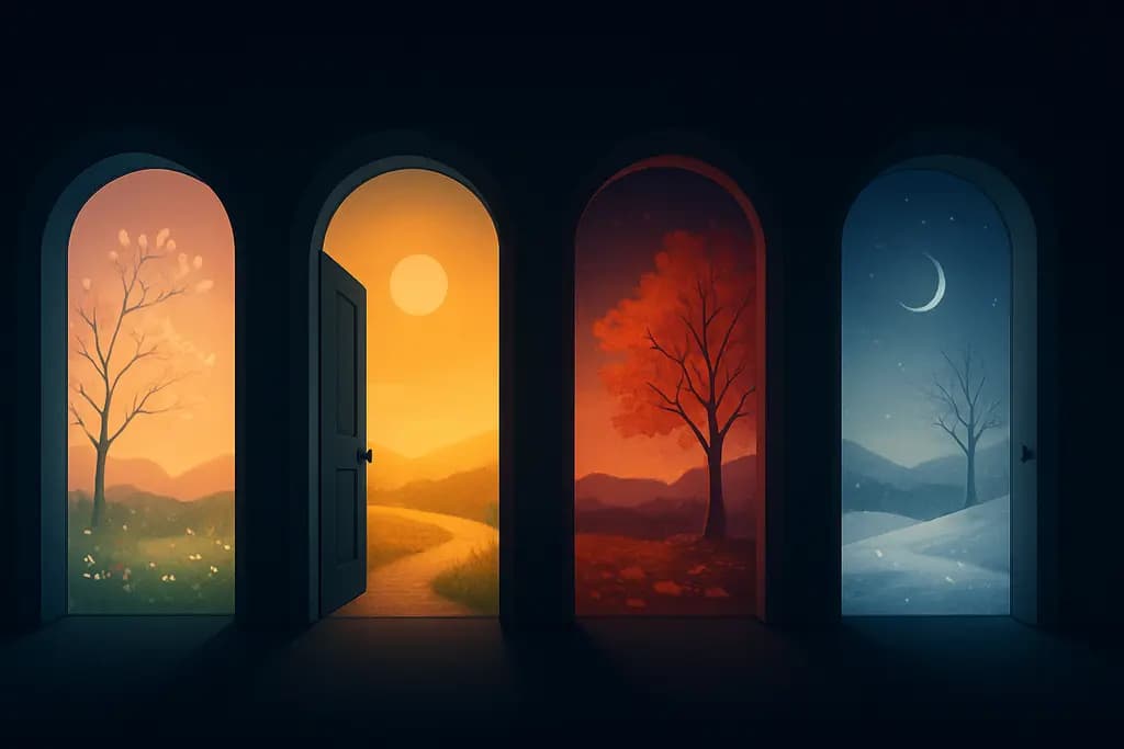 Dream illustration: Doors leading to different seasons