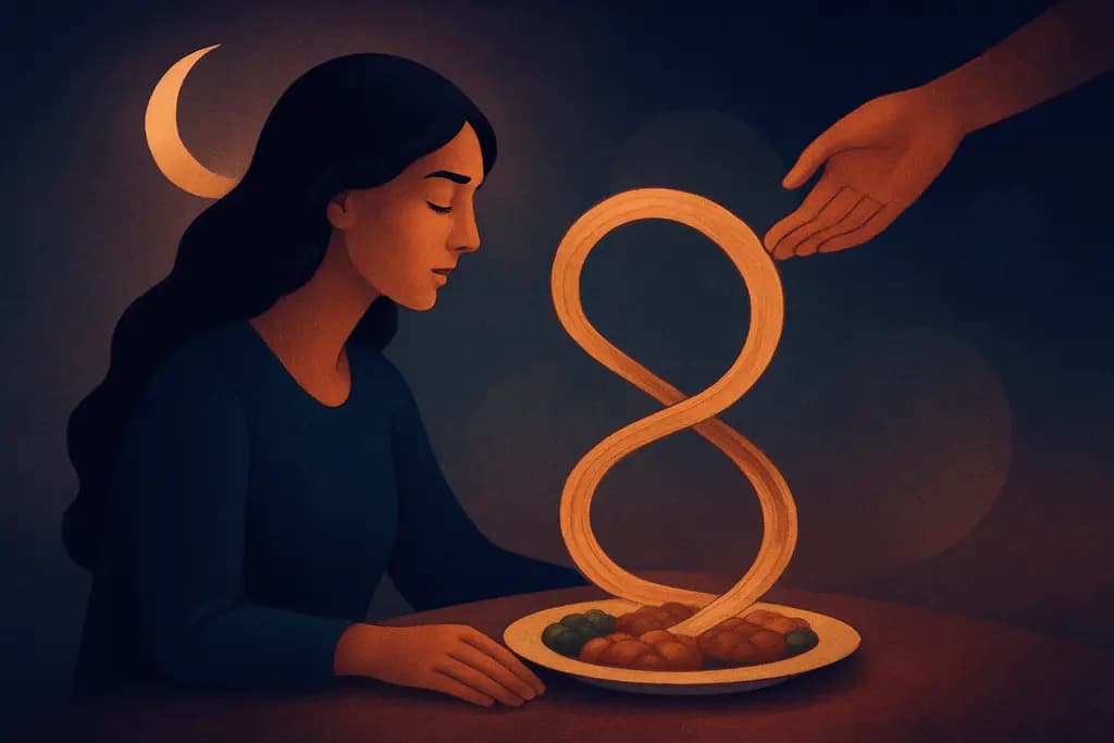 Dream illustration: dream about being served a meal that never finishes