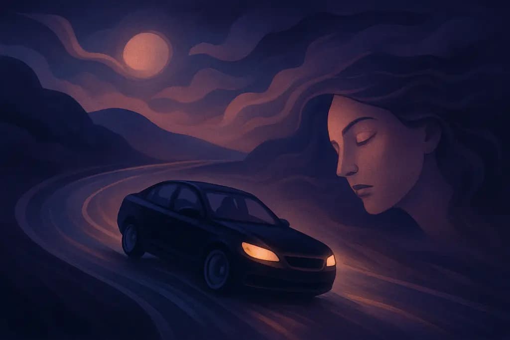 Dream illustration: dream about driving out of control in a black car