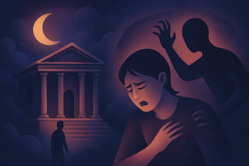 Dream illustration: dream about visiting a temple and being attacked
