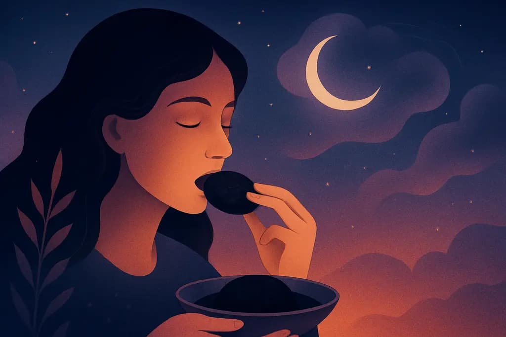 Dream illustration: eating black unknown food in a dream