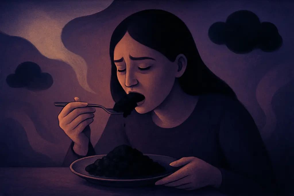 Dream illustration: eating black unknown food