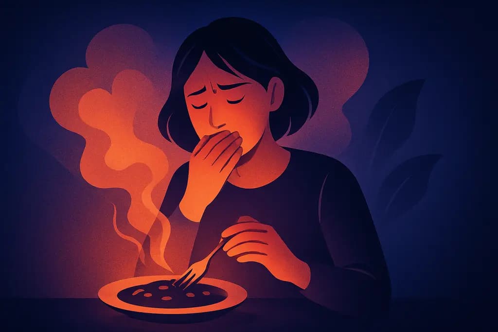 Dream illustration: eating unknown food and getting sick in dream