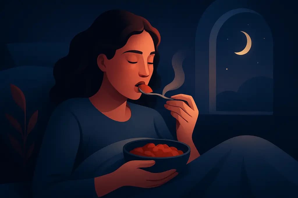 Dream illustration: eating unknown food in bed dream