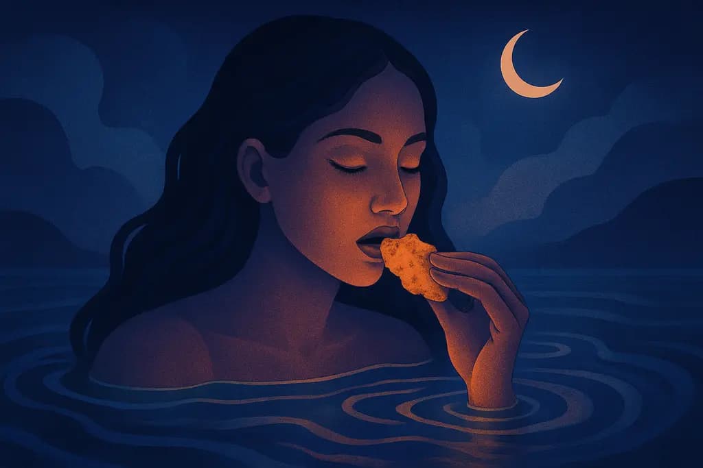 Dream illustration: eating unknown food in water dream