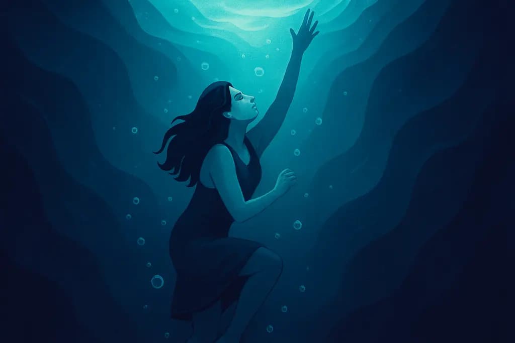 Dream illustration: endless climbing in water with no top in sight dream