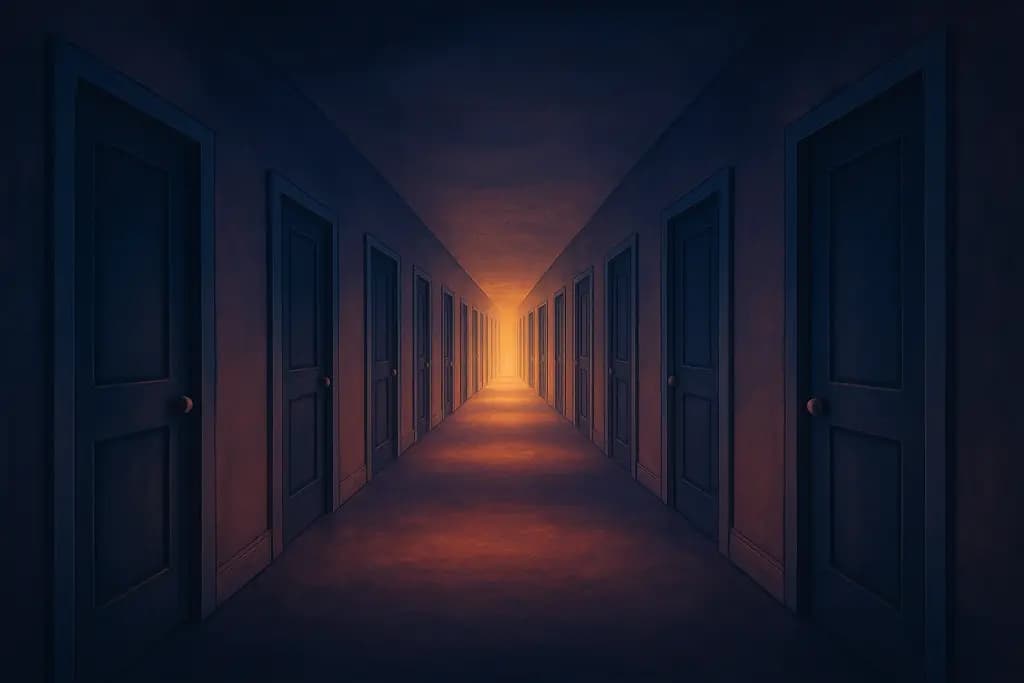 Dream illustration: Endless hallway of closed doors