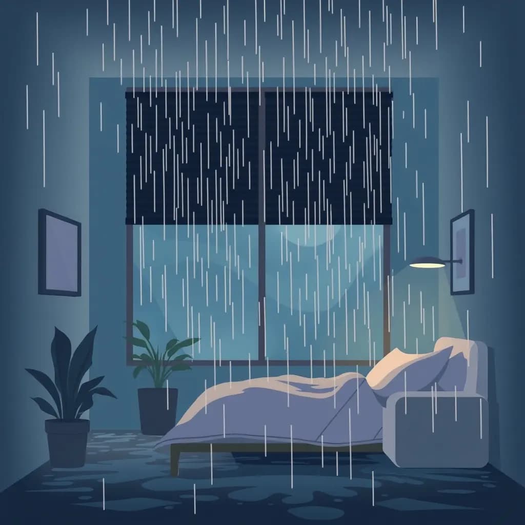 Dream illustration: Endless rain indoors