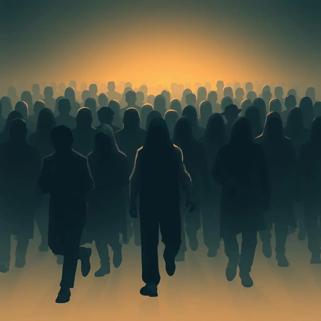 Dream illustration: Followed by a faceless crowd