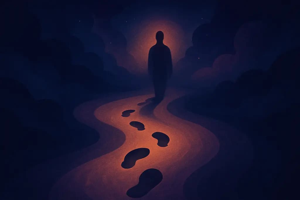 Dream illustration: footsteps with no one visible chasing me