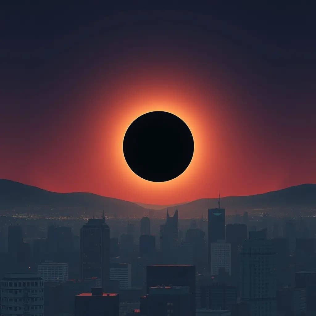Dream illustration: Full eclipse in city